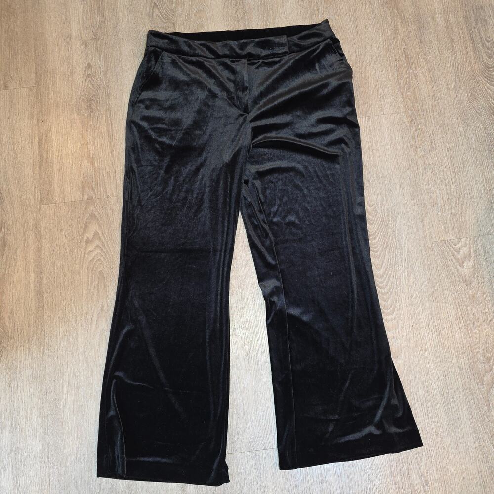 Calligraphie Black Velvet High Rise Wide Leg Pants Size XL Elastic Waist Trouser